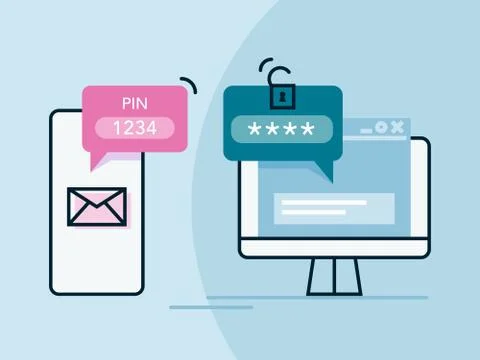 Verification code message. Laptop and smartphone with code. Stock Illustration