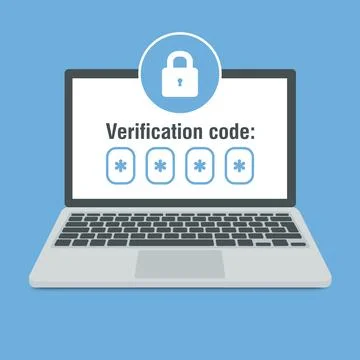 Verification code message on laptop. Notice with code for secure login or sign Stock Illustration