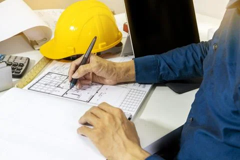 Verification of construction drawings,Construction and Systems Engineer,saf.. Stock Photos