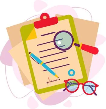 Verification of documents. Vector illustration in a flat style. Illustrazione stock