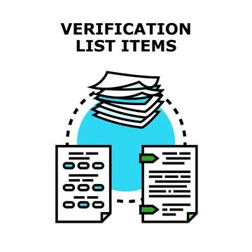 Verification list items processing business documents Stock Illustration