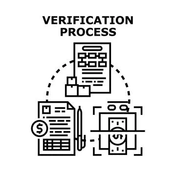 Verification process checking financial documents and invoices Ilustração Stock