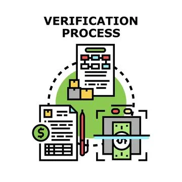 Verification process checking financial documents and invoices Stock Illustration