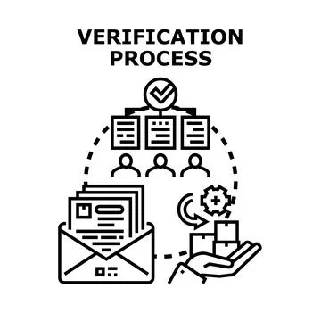 Verification process illustration confirming documents and delivering approva Stock Illustration