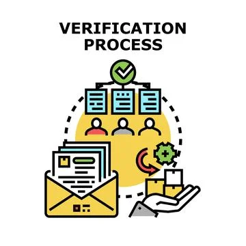 Verification process illustration confirming documents and delivering approva Stock Illustration