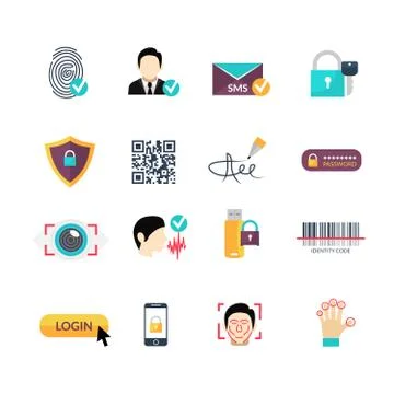 Verification secure methods flat icons set イラスト素材