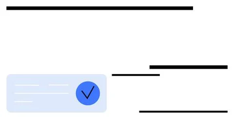 Verification stamp on document with black lines representing text and blue .. Stockillustratie