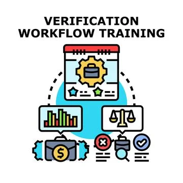 Verification workflow training concept engaging business process Illustrazione stock