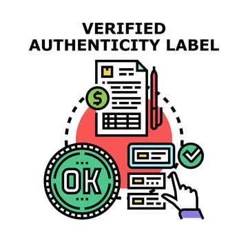 Verified authenticity label concept illustrating approval process Illustrazione stock