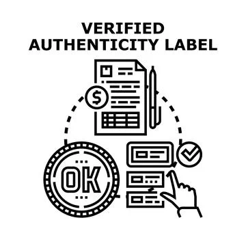 Verified authenticity label concept illustrating approval process Illustrazione stock
