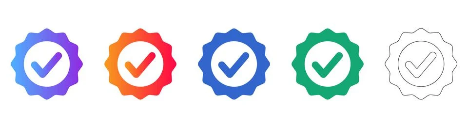 Verified Badge Icon Set in Gradient and Line Stockillustratie