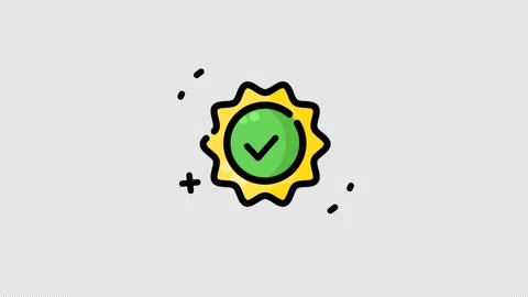 Verified badge represented by a simple yellow sun and green circle icon Video stock 343735413
