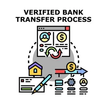 Verified bank transfer process transaction operation concept Stock Illustration