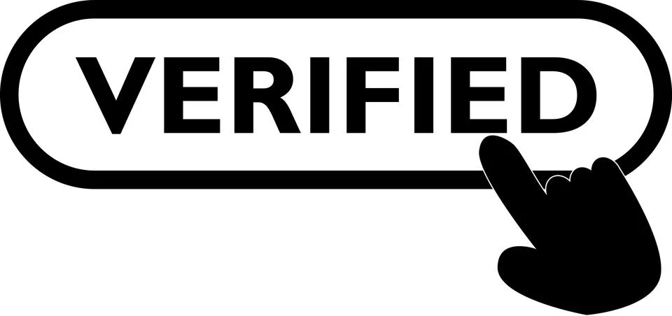 Verified Button on white background. finger presses on Verified button. Stock Illustration