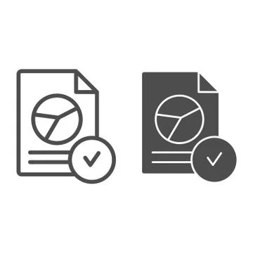Verified chart document line and glyph icon. Checked report vector illustration Illustrazione stock
