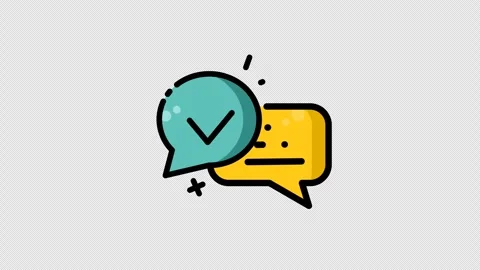 Verified chat icon featuring a teal speech bubble with a check mark Video stock 344259811