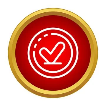 Verified check mark in red gold circle button Stock Illustration
