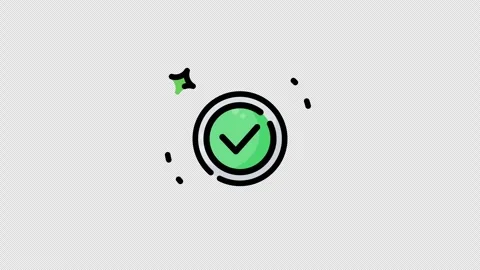 Verified checkmark icon featuring a green circle design with sparkles and lines Video stock 343747319