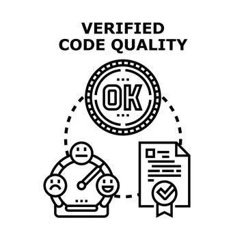 Verified code quality assurance and successful development Stockillustratie