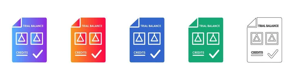 Verified Credits Document Icon Set Stock Illustration