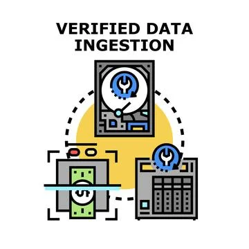 Verified data ingestion processing and storage concept Stock Illustration
