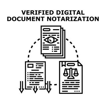 Verified digital document notarization process and certification Illustrazione stock