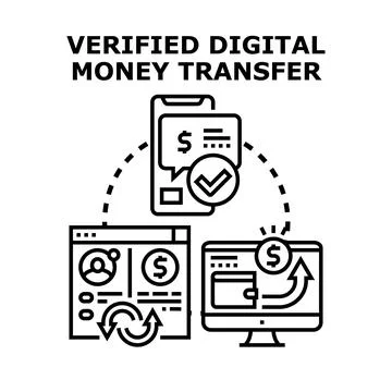 Verified digital money transferring between electronic devices Stock Illustration