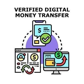 Verified digital money transferring between electronic devices Stock Illustration
