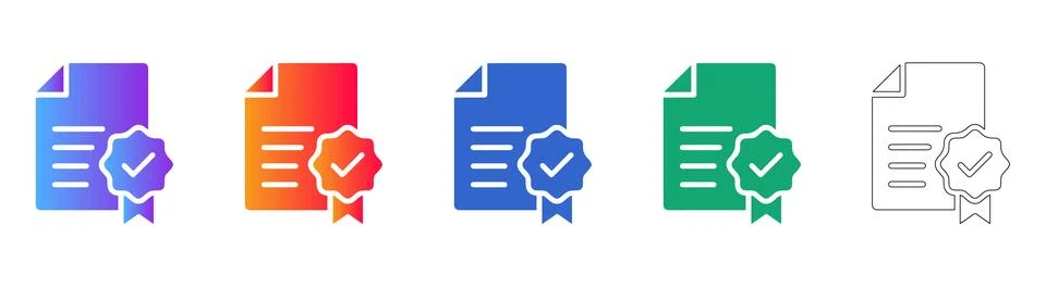 Verified Document and Certification Icon Set Stock Illustration