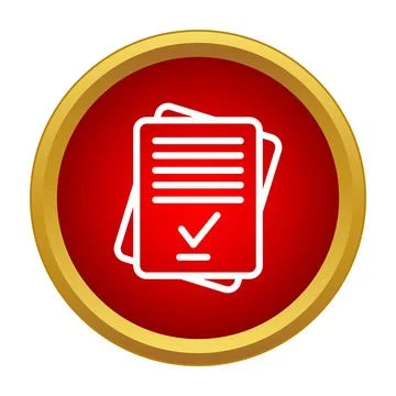 Verified document report checkmark icon in red circle Illustrazione stock