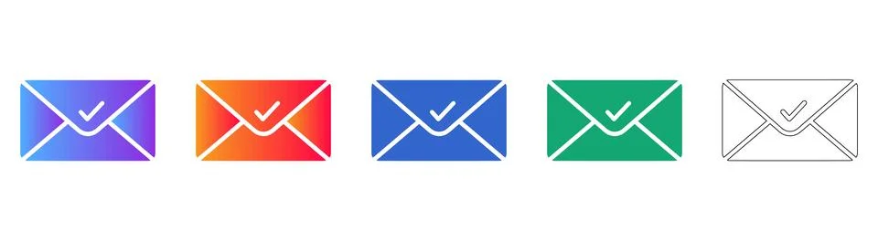 Verified Email and Message Icon Set Stockillustratie