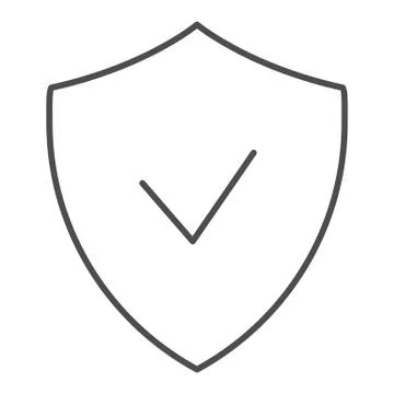 Verified emblem thin line icon. Shield with check mark vector illustration Illustrazione stock