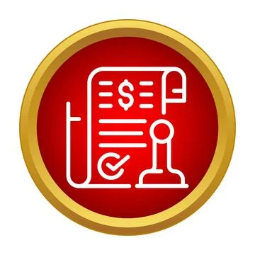 Verified financial document paper with approval stamp icon Stock Illustration
