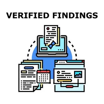 Verified findings analysis and data research concept Stock Illustration