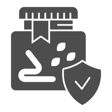 Verified fishing lure solid icon. Jar with worms vector illustration isolated on Stock Illustration