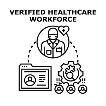 Verified healthcare workforce credentialing process and trusted professionals Stock Illustration