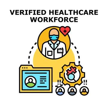 Verified healthcare workforce credentialing process and trusted professionals Stock Illustration