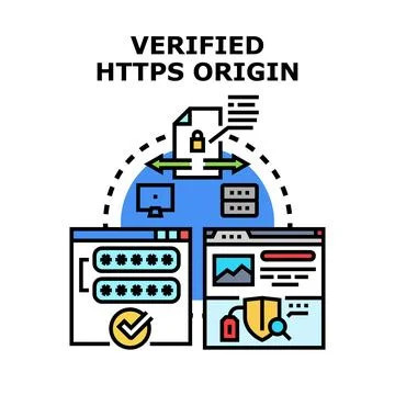Verified https origin data server security concept Stock-Illustration