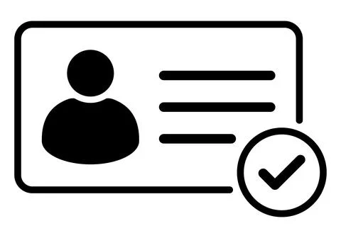 Verified ID Card Icon with User Profile, Information Lines and Check Mark Iso 스톡 일러스트