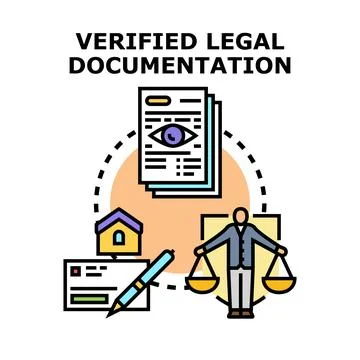 Verified legal documentation process with justice concept Illustrazione stock