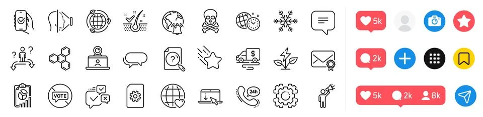 Verified mail, Stop voting and Brand ambassador line icons pack. For web app Stock Illustration