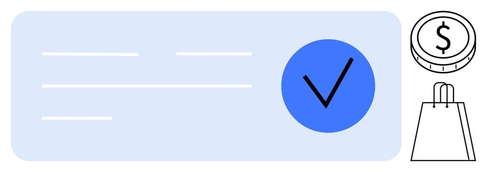 Verified Payment Process with Secure Financial Transaction and Shopping Ele.. Illustrazione stock