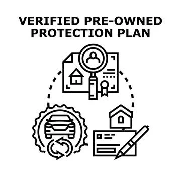 Verified pre owned protection plan concept illustration Stock Illustration