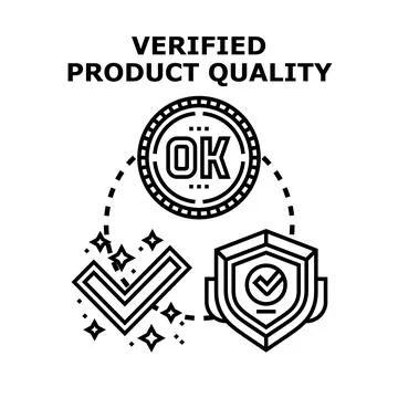 Verified product quality guarantee with checkmark shield Stock Illustration