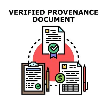 Verified provenance document concept illustrating authentic record keeping Illustrazione stock
