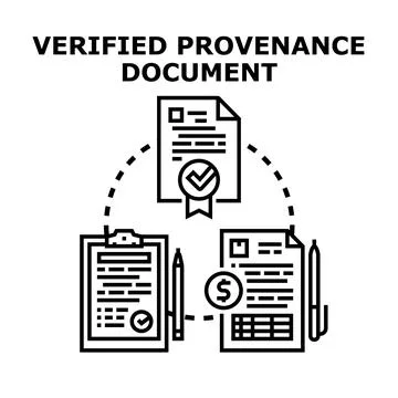 Verified provenance document concept illustrating authentic record keeping 库存插图