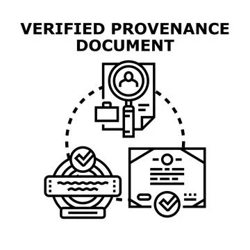 Verified provenance document concept vector icon Ilustración de archivo