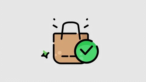 Verified purchase of a simple flat tan shopping bag with sparkling checkmark Video stock 344259760