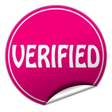Verified round pink sticker on white background Stock Illustration