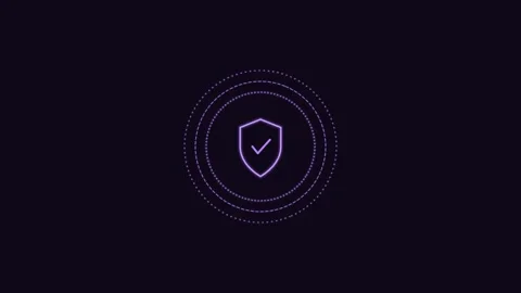 Verified secure shield line icon with check, violet neon style Vídeos de archivo 342595495